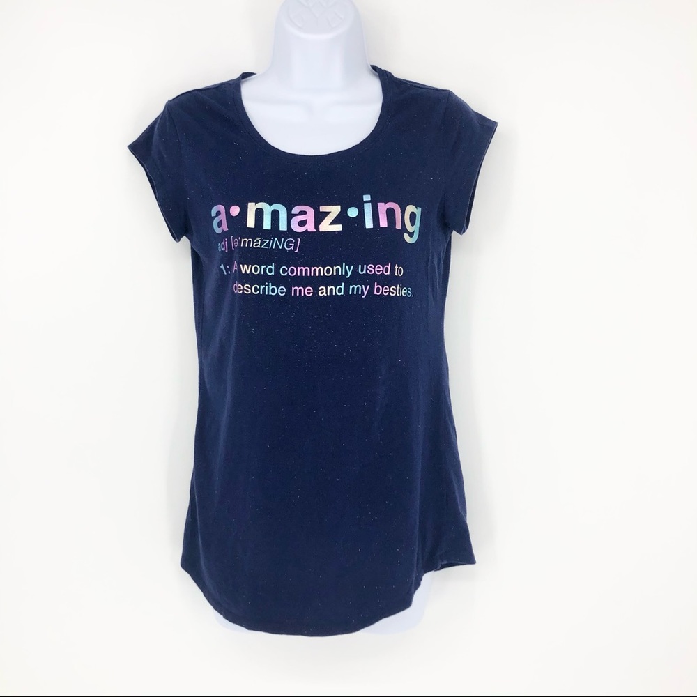 Justice Size 16 Navy Sparkle Rainbow Amazing Definition Short Sleeve Tee